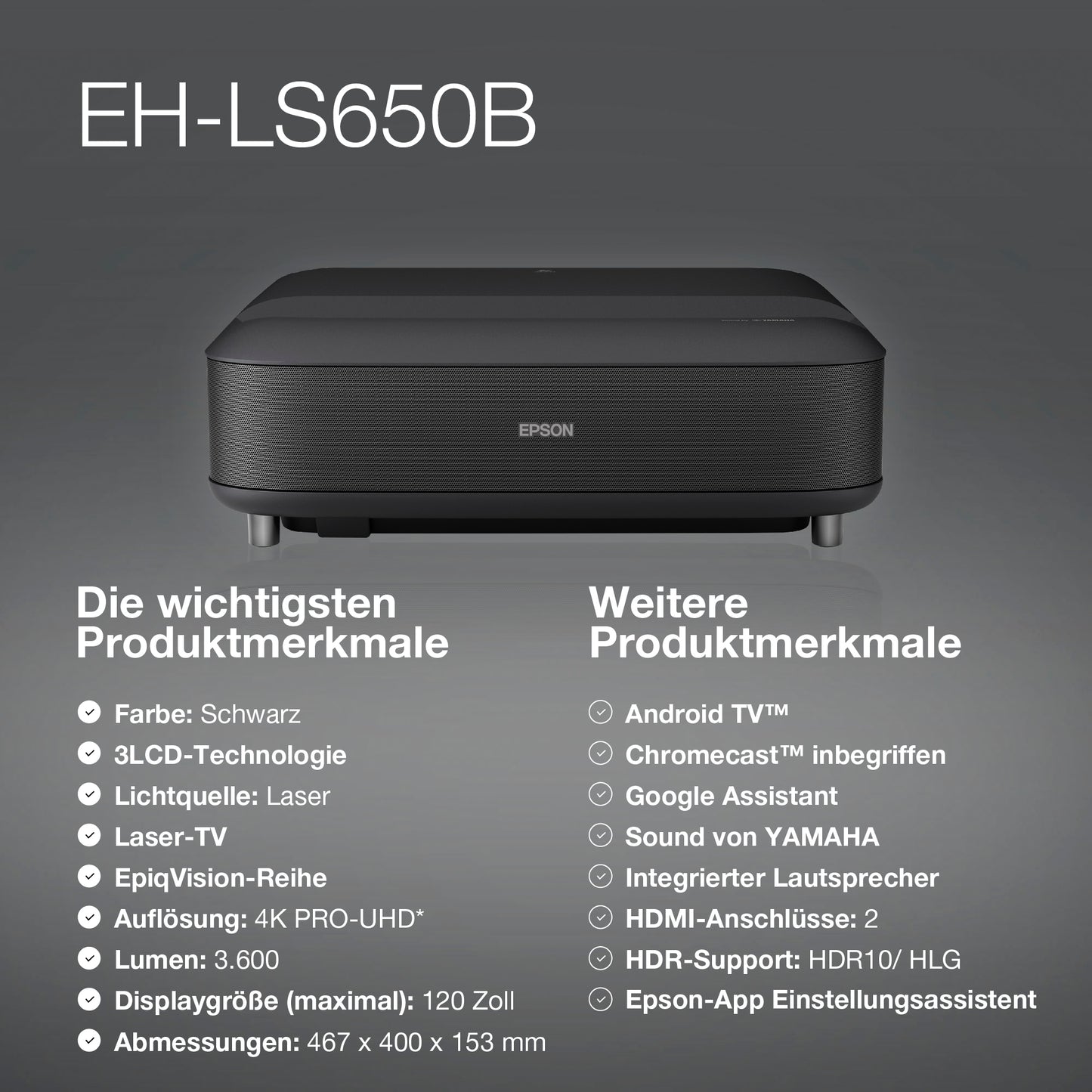 Epson EH-LS650B 4K PRO-UHD Ultrakurzdistanz-Projektor kaufen