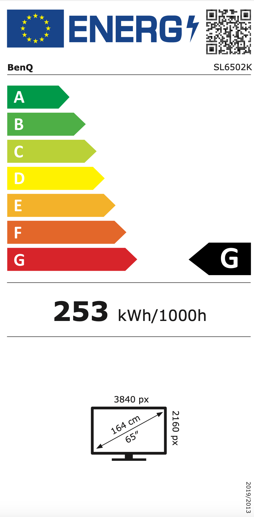 BenQ SL6502K | 65" Smart Signage Display Energy label