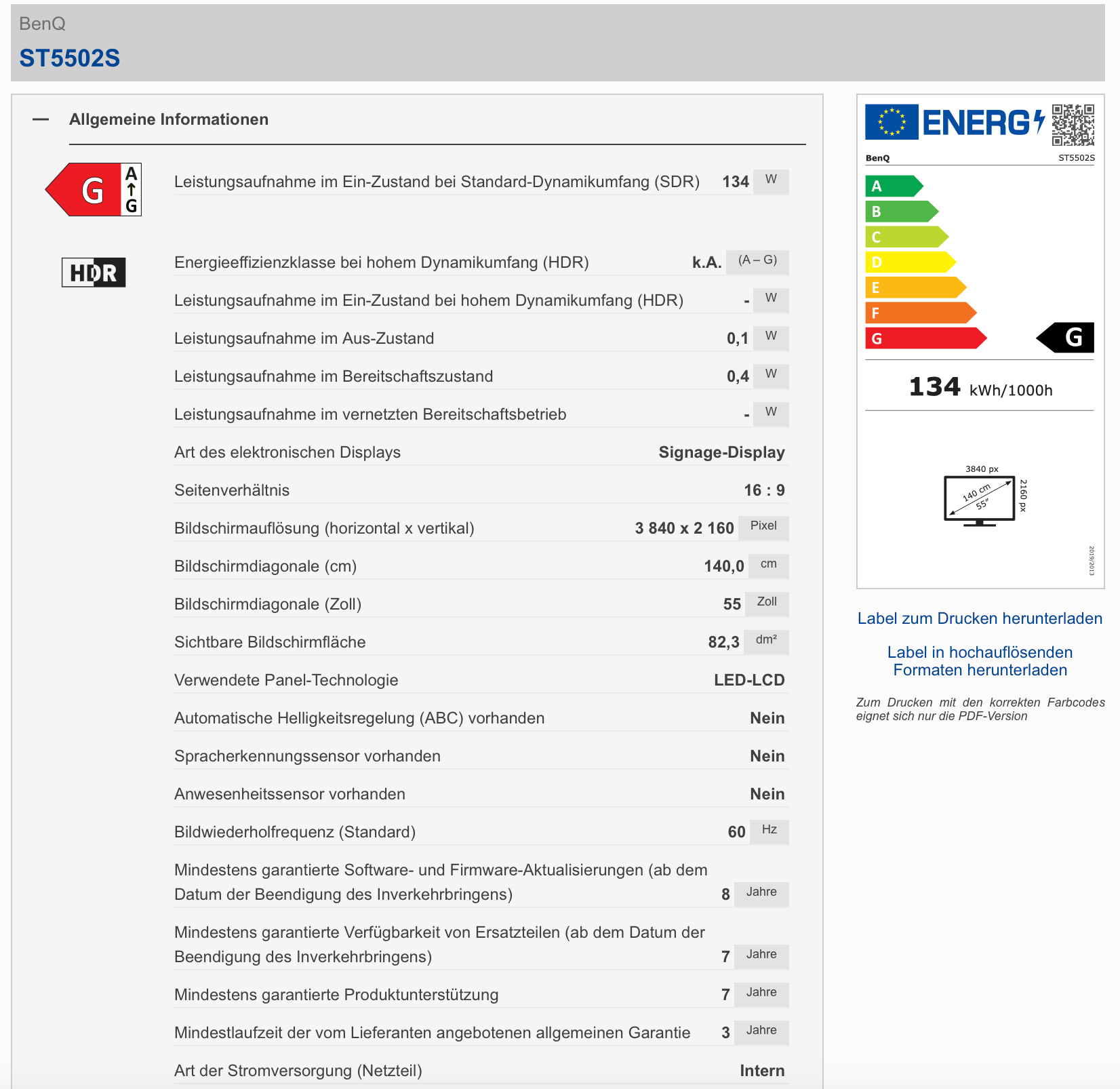 ST5502S | 55" Professional Smart Signage Display Datenblatt