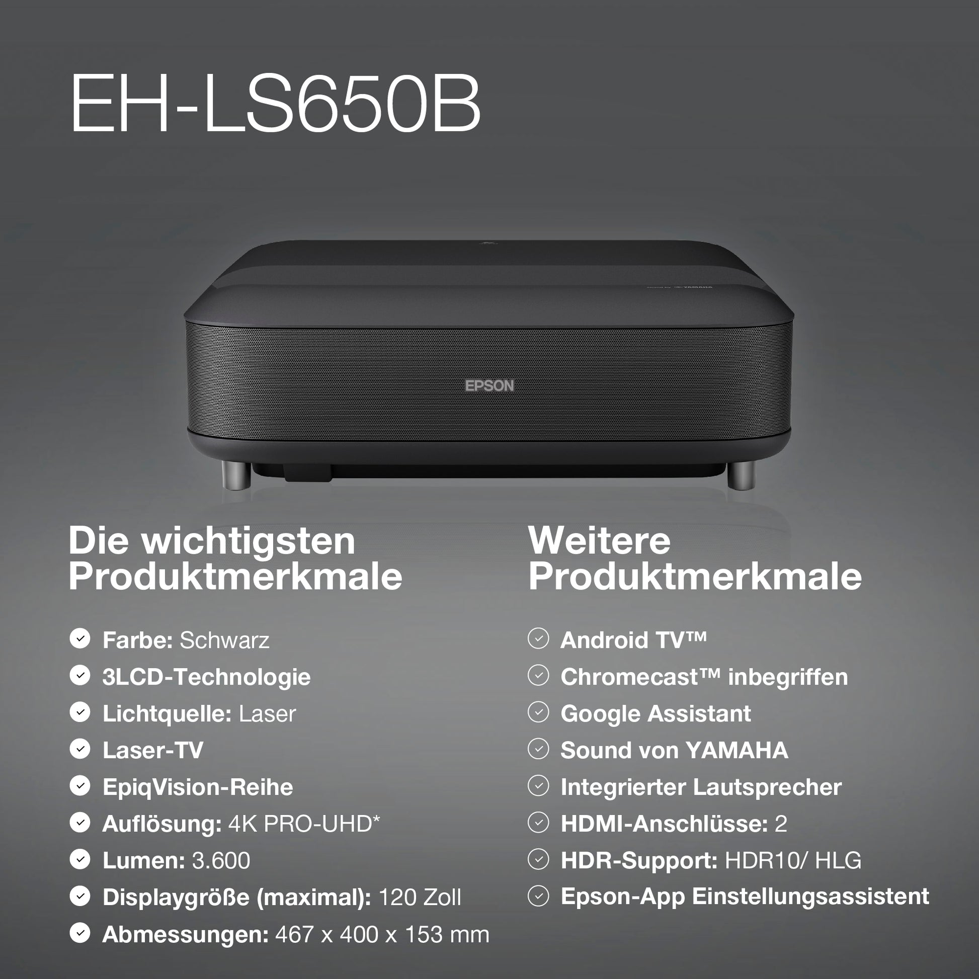 Epson EH-LS650B 4K PRO-UHD Ultrakurzdistanz-Projektor kaufen